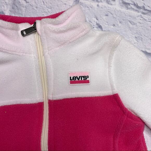 Levi’s Fleece Zip Up Jacket in White/Pink - Picture 3 of 8
